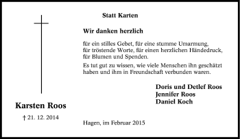 Traueranzeige von Karsten Roos von Tageszeitung
