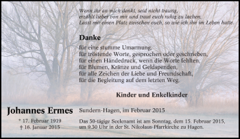 Traueranzeige von Johannes Ermes von Tageszeitung