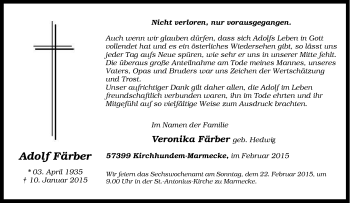 Traueranzeige von Adolf Färber von Tageszeitung