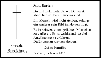 Traueranzeige von Gisela Brockhaus von Tageszeitung