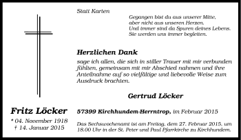 Traueranzeige von Fritz Löcker von Tageszeitung