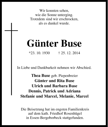 Traueranzeige von Günter Buse von Tageszeitung