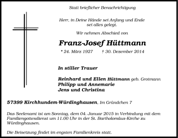 Traueranzeige von Franz-Josef Hüttmann von Tageszeitung