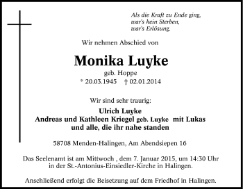 Traueranzeige von Monika Luyke von Tageszeitung