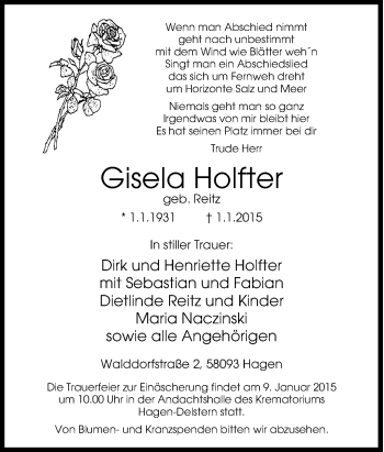 Traueranzeige von Gisela Holfter von Tageszeitung