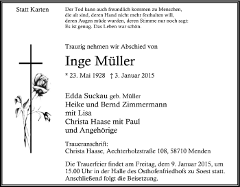 Traueranzeige von Inge Müller von Tageszeitung