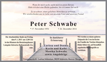 Traueranzeige von Peter Schwabe von Tageszeitung