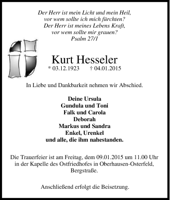 Traueranzeige von Kurt Hesseler von Tageszeitung