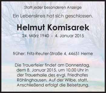 Traueranzeige von Helmut Komisarek von Tageszeitung