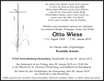 Traueranzeige von Otto Wiese von Tageszeitung