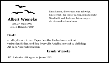 Traueranzeige von Albert Wieneke von Tageszeitung
