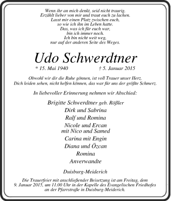Traueranzeige von Udo Schwerdtner von Tageszeitung