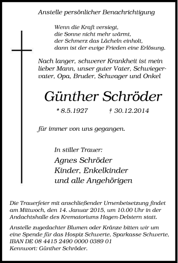 Traueranzeige von Günther Schröder von Tageszeitung