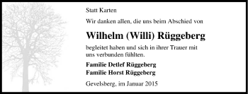 Traueranzeige von Wilhelm Rüggeberg von Tageszeitung