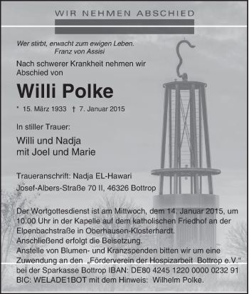 Traueranzeige von Willi Polke von Tageszeitung