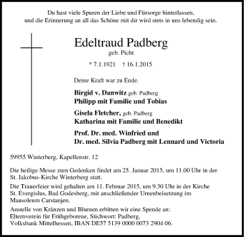 Traueranzeige von Edeltraud Padberg von Tageszeitung