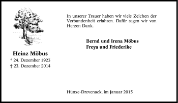 Traueranzeige von Heinz Möbus von Tageszeitung