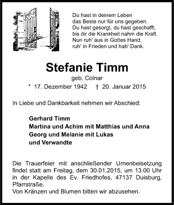Traueranzeige von Stefanie Timm von Tageszeitung