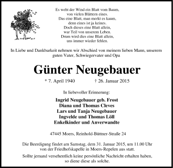 Traueranzeige von Günter Neugebauer von Tageszeitung