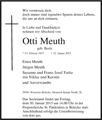Traueranzeige von Otti Meuth von Tageszeitung