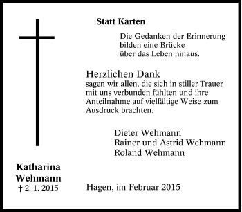 Traueranzeige von Katharina Wehmann von Tageszeitung