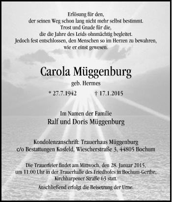 Traueranzeige von Carola Müggenburg von Tageszeitung