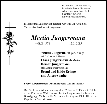 Traueranzeige von Martin Jungermann von Tageszeitung
