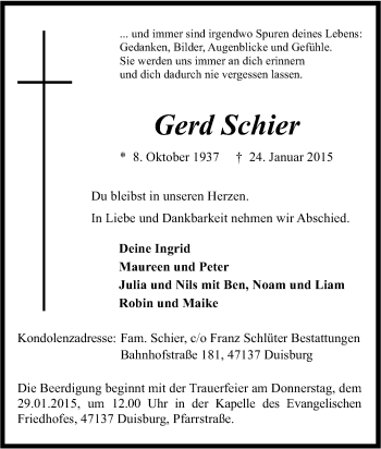 Traueranzeige von Gerd Schier von Tageszeitung