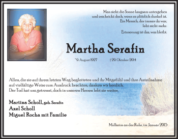 Traueranzeige von Martha Serafin von Tageszeitung