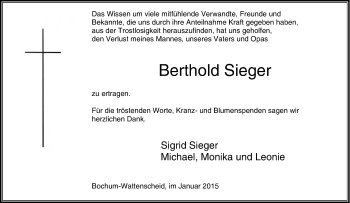 Traueranzeige von Berthold Sieger von Tageszeitung