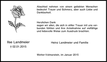 Traueranzeige von Ilse Landmeier von Tageszeitung