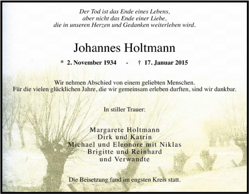 Traueranzeigen von Johannes Holtmann TrauerinNRW.de