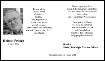 Traueranzeige von Helmut Fritsch von Tageszeitung