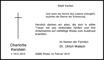Traueranzeige von Charlotte Kerstein von Tageszeitung