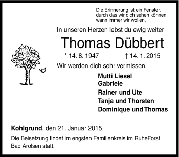 Traueranzeige von Thomas Dübbert von Tageszeitung