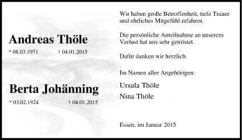 Traueranzeige von Andreas Thöle von Tageszeitung