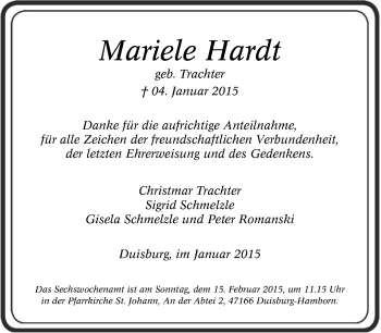 Traueranzeige von Mariele Hardt von Tageszeitung