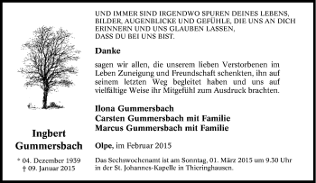 Traueranzeige von Ingbert Gummersbach von Tageszeitung