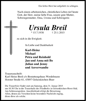 Traueranzeige von Ursula Breil von Tageszeitung