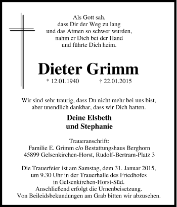 Traueranzeige von Dieter Grimm von Tageszeitung