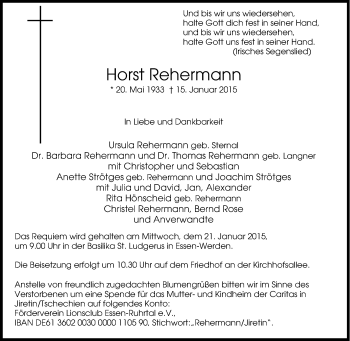 Traueranzeige von Horst Rehermann von Tageszeitung