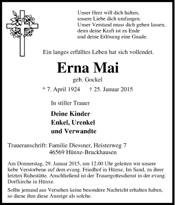 Traueranzeige von Erna Mai von Tageszeitung