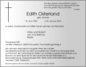 Traueranzeige von Edith Osterland von Tageszeitung