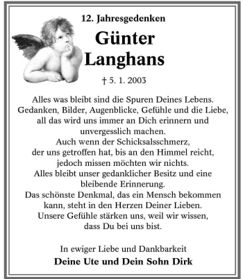 Traueranzeige von Günter Langhans von Tageszeitung