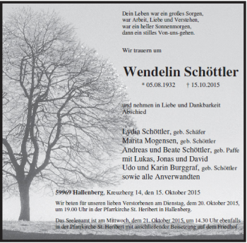 Traueranzeige von Wendelin Schöttler von Tageszeitung