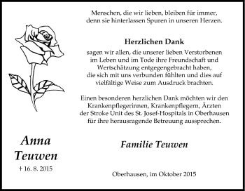 Traueranzeige von Anna Teuwen von Tageszeitung