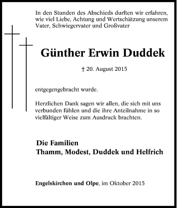 Traueranzeige von Günther Erwin Duddek von Tageszeitung