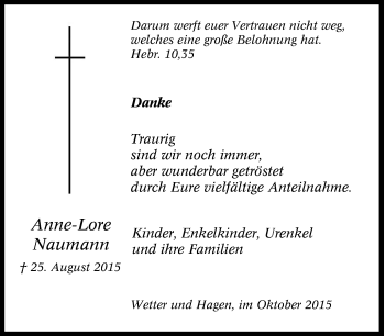 Traueranzeige von Anne-Lore Naumann von Tageszeitung