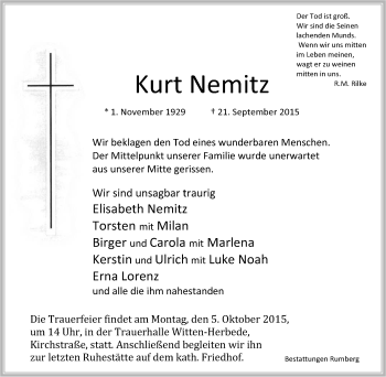 Traueranzeige von Kurt Nemitz von Tageszeitung