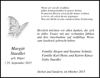 Traueranzeige von Margitt Staedler von Tageszeitung